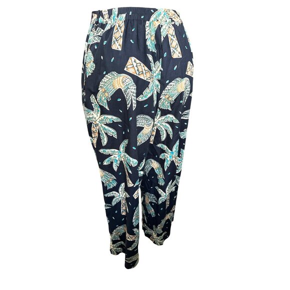 CCC Vintage Boho Black Wide Leg Pants With Leaf Print Elastic Waist Size Medium - Picture 3 of 7